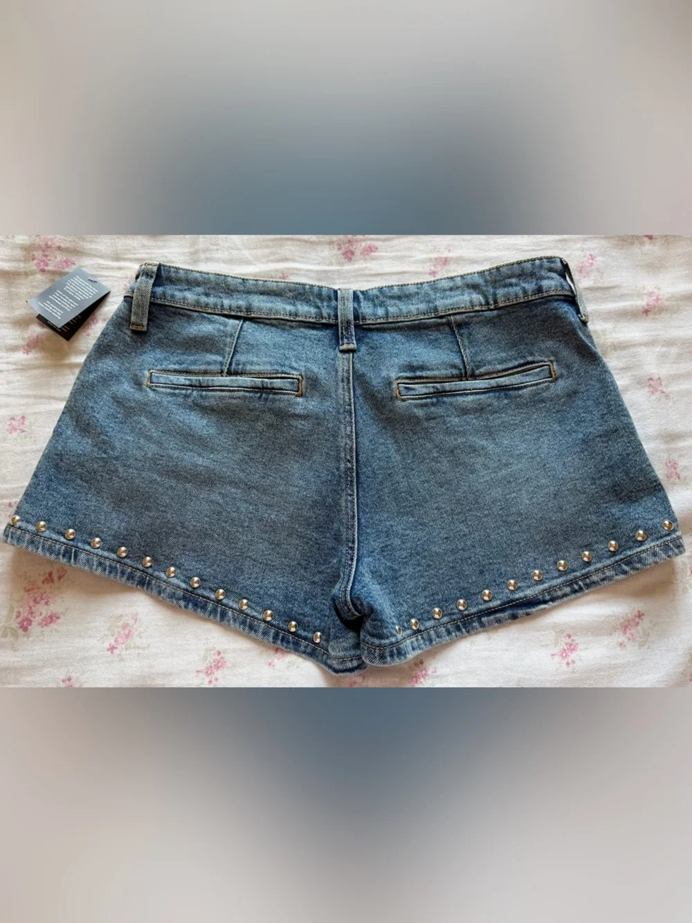 Low Rise Studded Denim Shorts